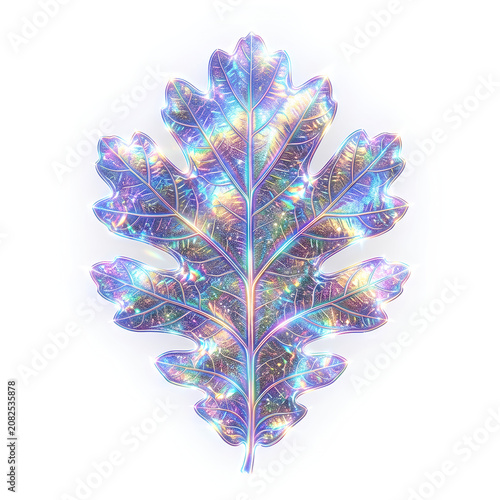 Iridescent leaf with holographic rainbow colors.
