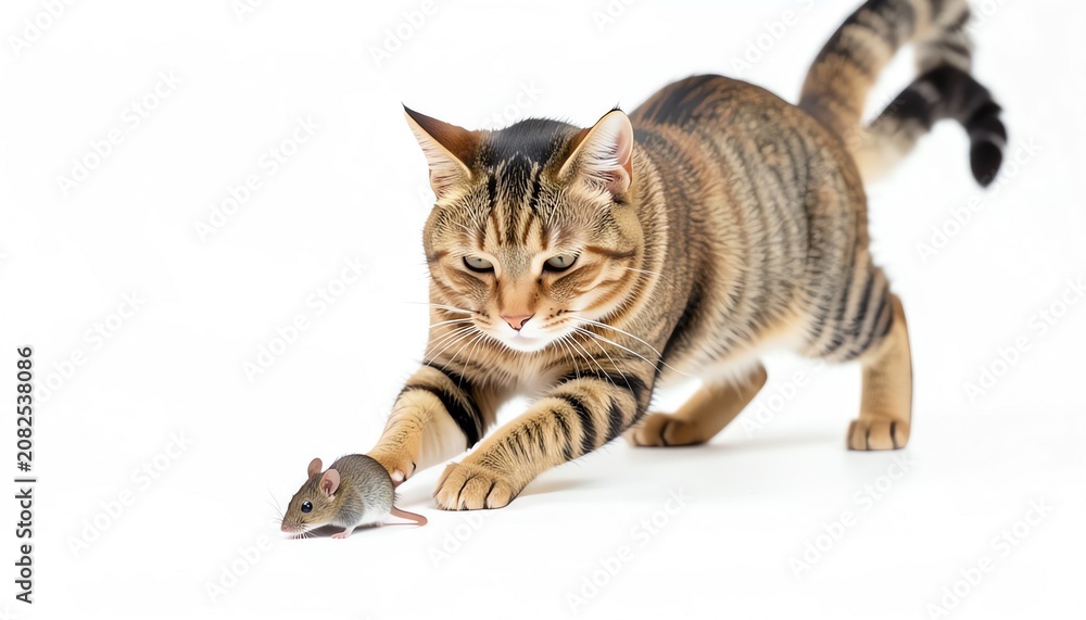 Fototapeta premium Cat hunting a mouse (animal instinct)