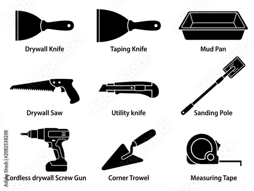 Collection of Essential Drywall and Construction Tools.