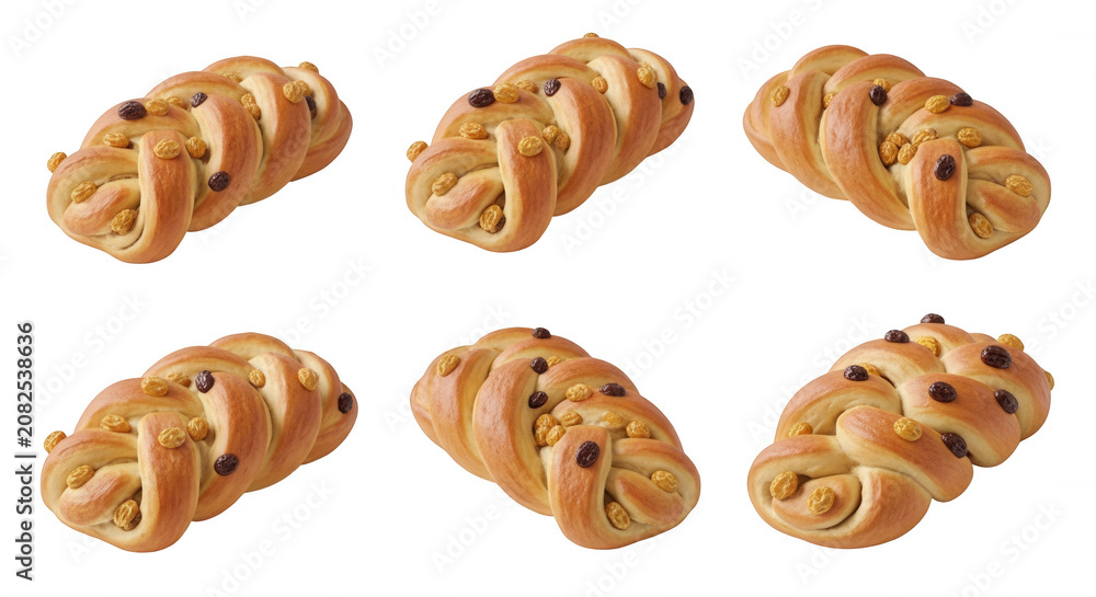 Fototapeta premium braided loafs with raisins and nuts isolated featuring a clean white background bakery promotion