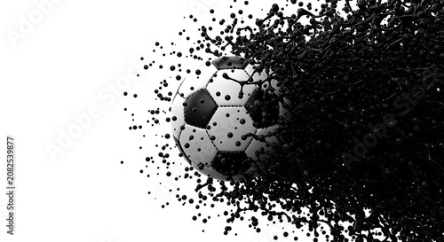 Soccer ball being consumed by intense black liquid splash with football