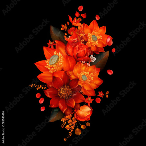Vibrant Floral Arrangement with Orange, Red, and Yellow Blooms