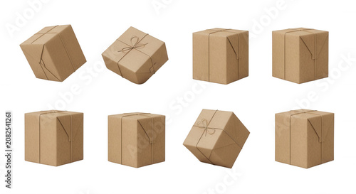 eight various angled cardboard boxes presented on a plain white background for product shipping and packaging purposes