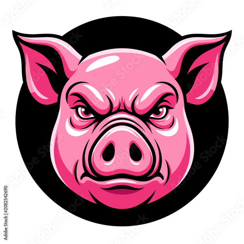 Angry Pink Pig Mascot Illustration with Bold Black Outline