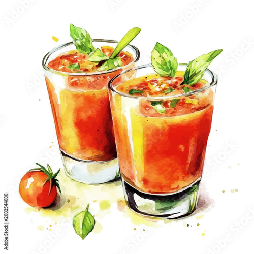 Foto watercolor of Gazpacho, vector, isolated on a white background.