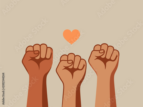 Three Raised Fists with Heart Symbol Illustration