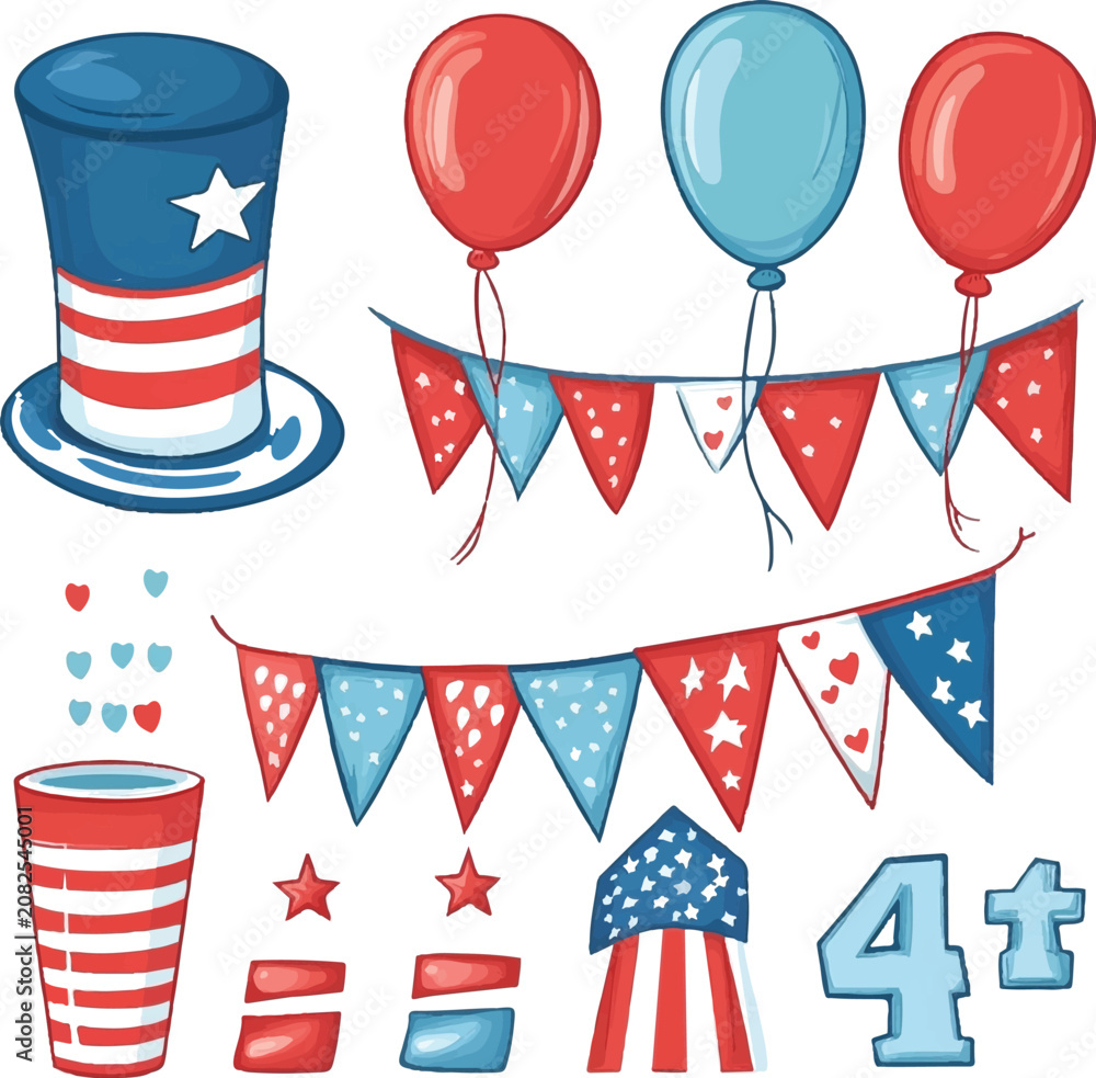 Obraz premium Patriotic 4th of July Decorations with Balloons and Bunting