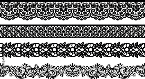 Cuadro en lienzo Set of black vector lace borders with elegant floral trims and baroque filigree
