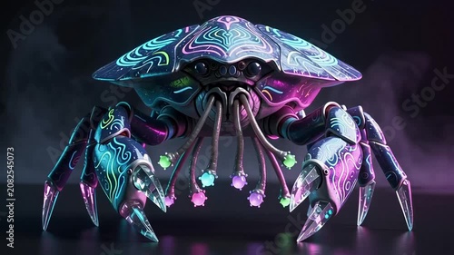 Futuristic Alien Crab Creature with Bioluminescent Glow.