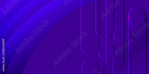 Abstract dark purple background with neon geometric lines and circles. Modern futuristic vector illustration for design.