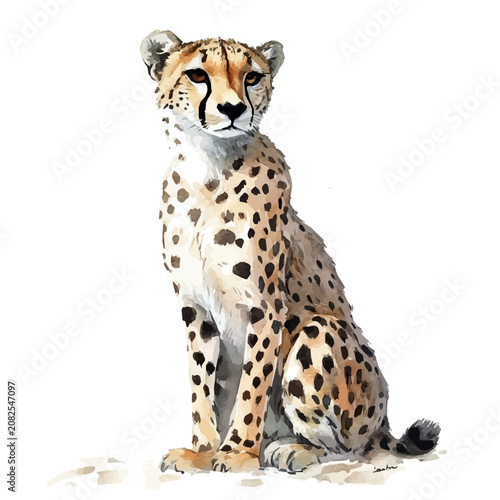 Sticker Asiatic Cheetah, clipart watercolor vector, isolated on a white background