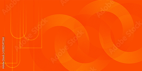 Vibrant orange digital background with elegant golden swirl elements and clean geometric frames for modern design.