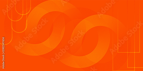 Vibrant orange digital background with elegant golden swirl elements and clean geometric frames for modern design.