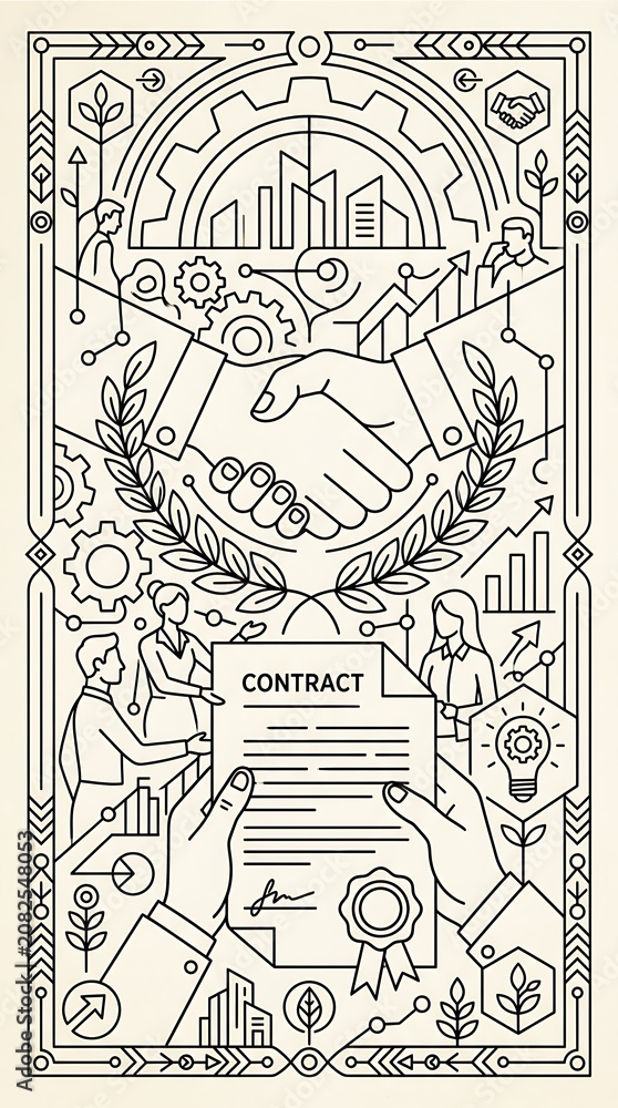 Obraz premium Intricate ancient contract scroll with seals and symbols.