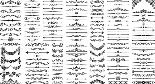 Mega bundle of vintage text dividers calligraphic borders ornate scroll rules and decorative filigree accents vector line elements