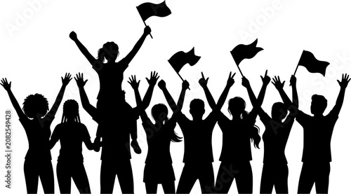 Silhouette crowd with raised arms celebrating