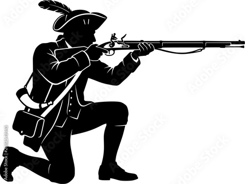 Black silhouette of a minuteman soldier on Independence Day