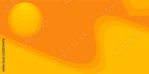 Abstract orange and yellow background with fluid wavy layers and a minimal sun graphic representing a hot desert.