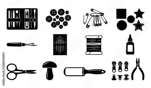 Foto Sewing Kit Accessories and Tailoring Habiterdashery Tool Icon Set with Needles T