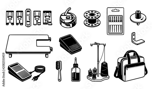фотографія Sewing Machine Parts and Tailoring Hardware Accessory Icon Set with Presser Feet