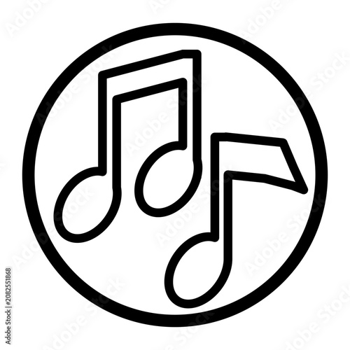 Minimalist black and white music notes icon vector inside a circle. Perfect SEO graphic element for apps, audio branding, minimalist logos, and web UI design templates.