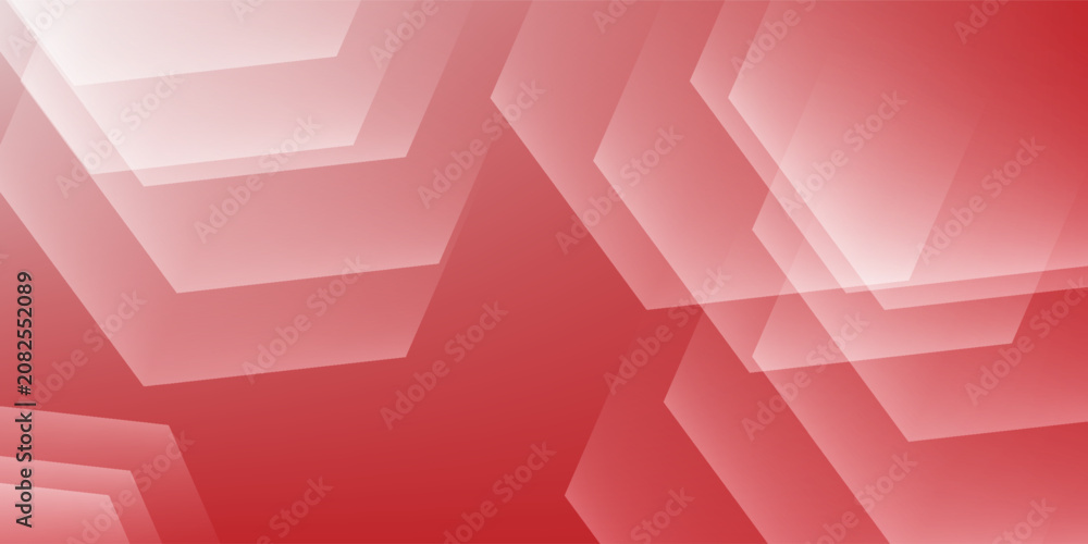 Fototapeta premium Abstract red background with dynamic overlapping geometric hexagons.
