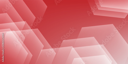 Abstract red background with dynamic overlapping geometric hexagons.
