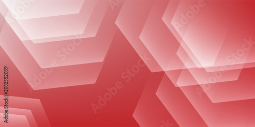 Abstract red background with dynamic overlapping geometric hexagons.