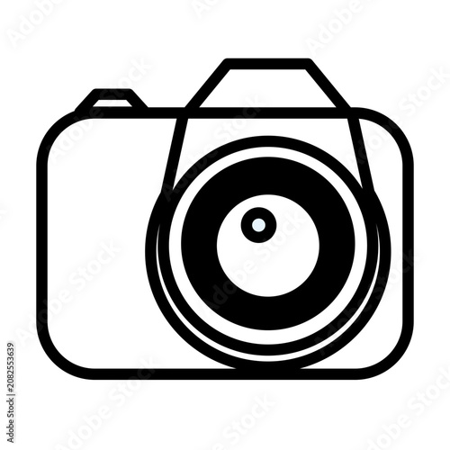 Minimalist camera icon vector illustration. Clean black outline DSLR graphic asset isolated on transparent background.