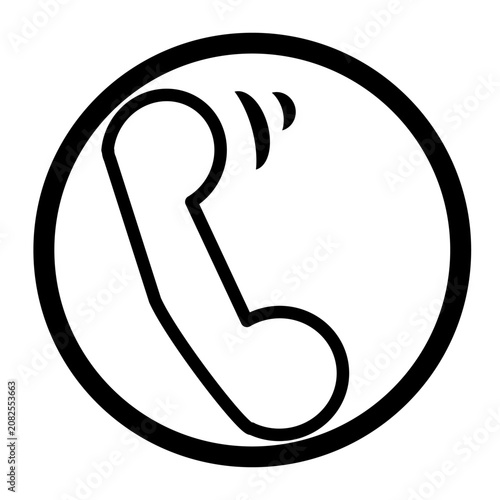 Minimalist black and white phone call icon inside a circle, perfect for contact us buttons, support graphics, and UI design.