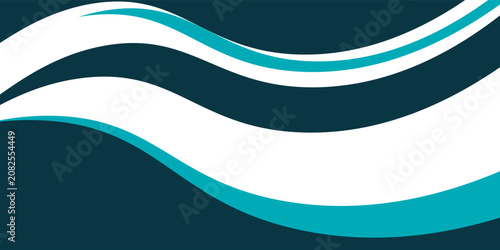 Abstract turquoise and white wave vector background on dark blue, modern sea or water design template with copy space.