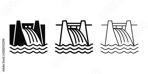 Bild auf Leinwand Dam reservoir overflow icon silhouette vector outline and line art