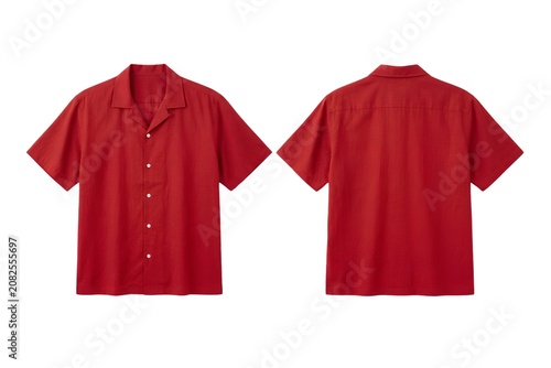 Red Half. sleeves button up shirt mock-up 