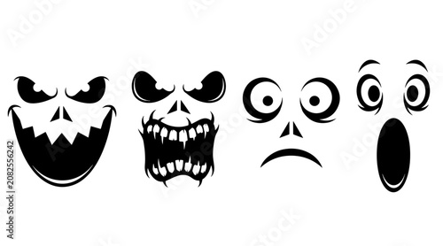 Canvastavla Four Spooky Halloween Pumpkin Faces with Scary Expressions
