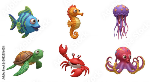 colorful cartoon ocean creatures against a white background educational or childrens materials