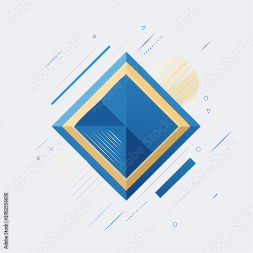 Abstract Geometric Diamond Shape with Blue and Gold Colors