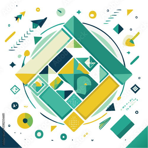 Abstract Geometric Pattern with Flat Design Shapes