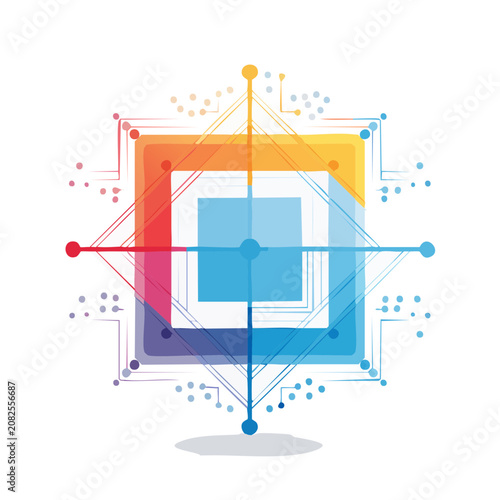 Abstract layered network diagram with nodes and connections
