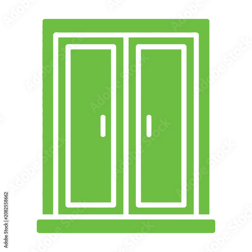 Green Double Door Icon Symbolizing Entrance and Security for Architecture and Home Design Projects