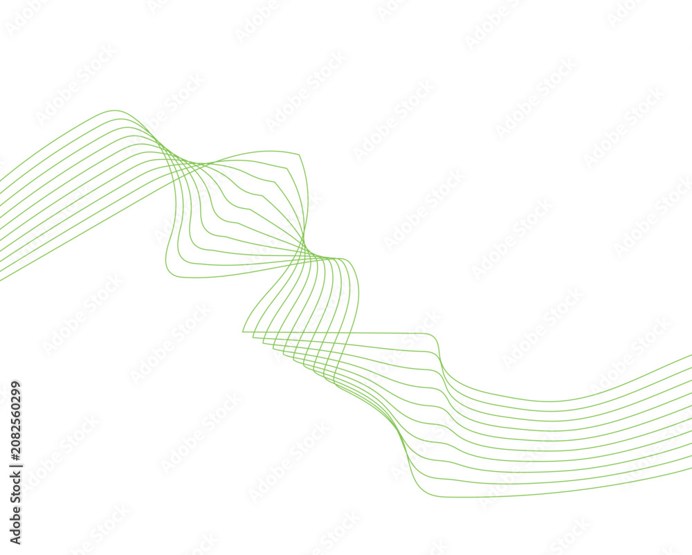 Fototapeta premium Minimalist green wave lines on white background, abstract flowing vector curves, organic eco-friendly motion graphic for sustainable branding