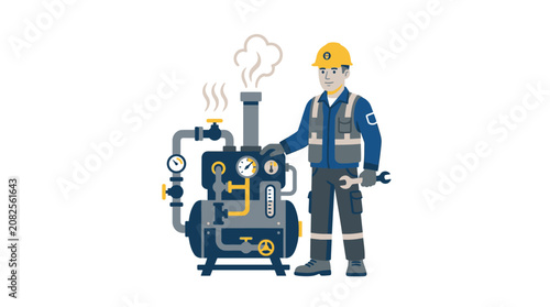Foto Man wearing hardhat with industrial machine.