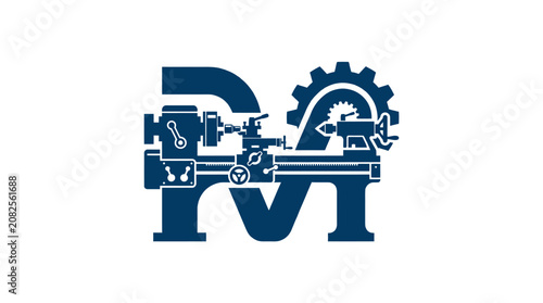 Foto Industrial logo with gear and machinery.