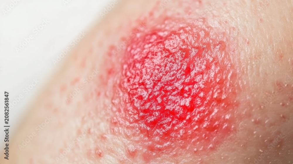 Fototapeta premium Close-up view of inflamed skin showing redness and irritation after a dermatological procedure or treatment.