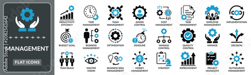 Management icon set. Set of Manage, optimization and system management icon - Stock Vector 