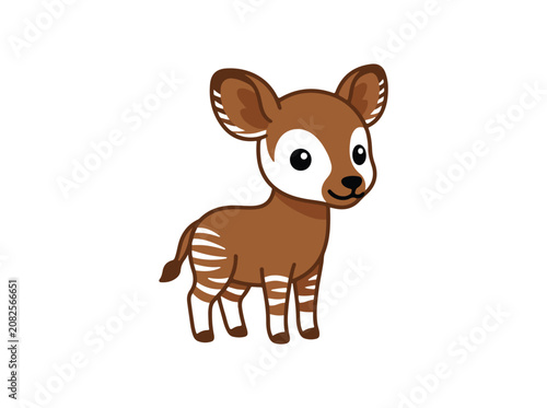 Cute cartoon okapi illustration with white background.