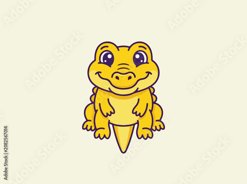 Cute cartoon yellow alligator sitting and smiling.
