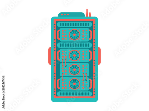 Illustration of a computer server rack with cooling fans.
