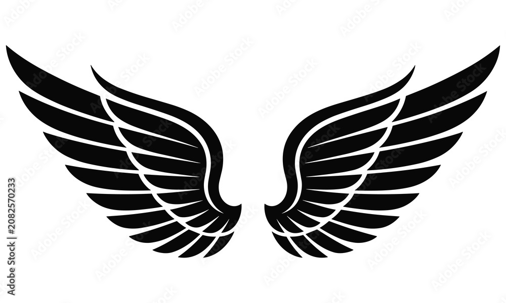 Obraz premium Bold black graphic wings depicted in a symmetrical style suitable for professional logos or decorative artistic creative design project elements