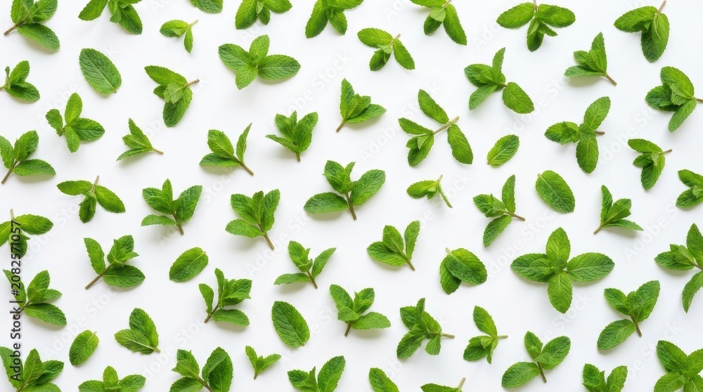 Fototapeta premium Fresh Green Basil Leaves in Various Angles for Culinary Use.