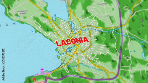 Macro View of Laconia New Hampshire Map Showing Detailed Streets, Roads, and Geographic Layout